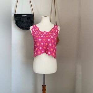 Krush Pink Crochet Knit Top, Size S/M